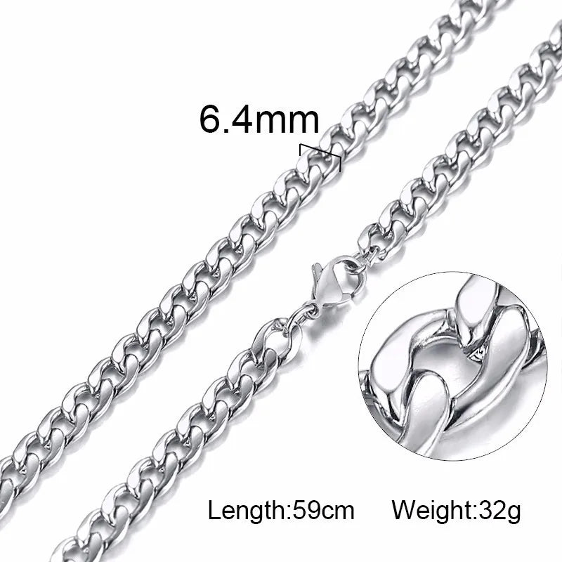 Solid Necklace Curb Chains Link Men Choker Stainless Steel Male Female Accessories Fashion