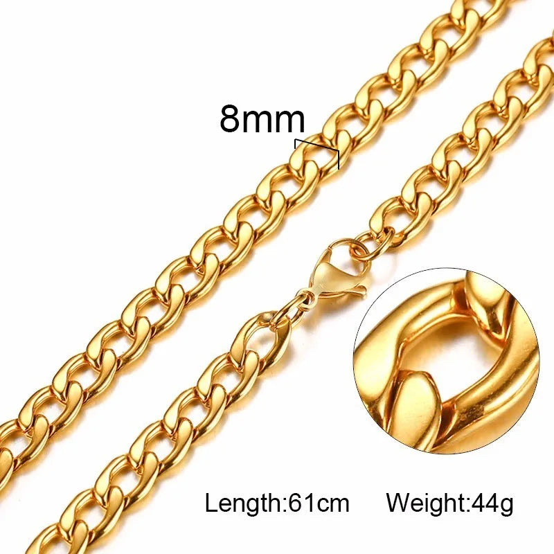 Solid Necklace Curb Chains Link Men Choker Stainless Steel Male Female Accessories Fashion