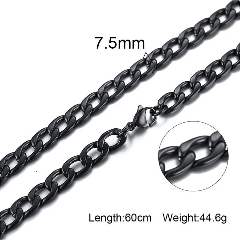 Solid Necklace Curb Chains Link Men Choker Stainless Steel Male Female Accessories Fashion