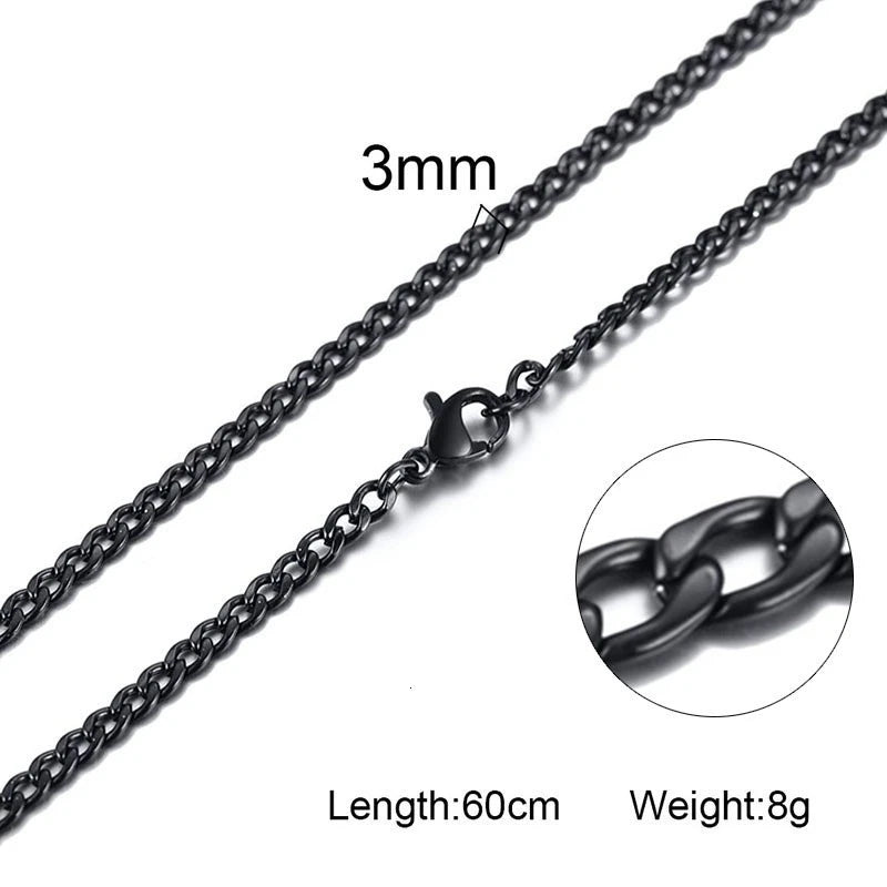 Solid Necklace Curb Chains Link Men Choker Stainless Steel Male Female Accessories Fashion