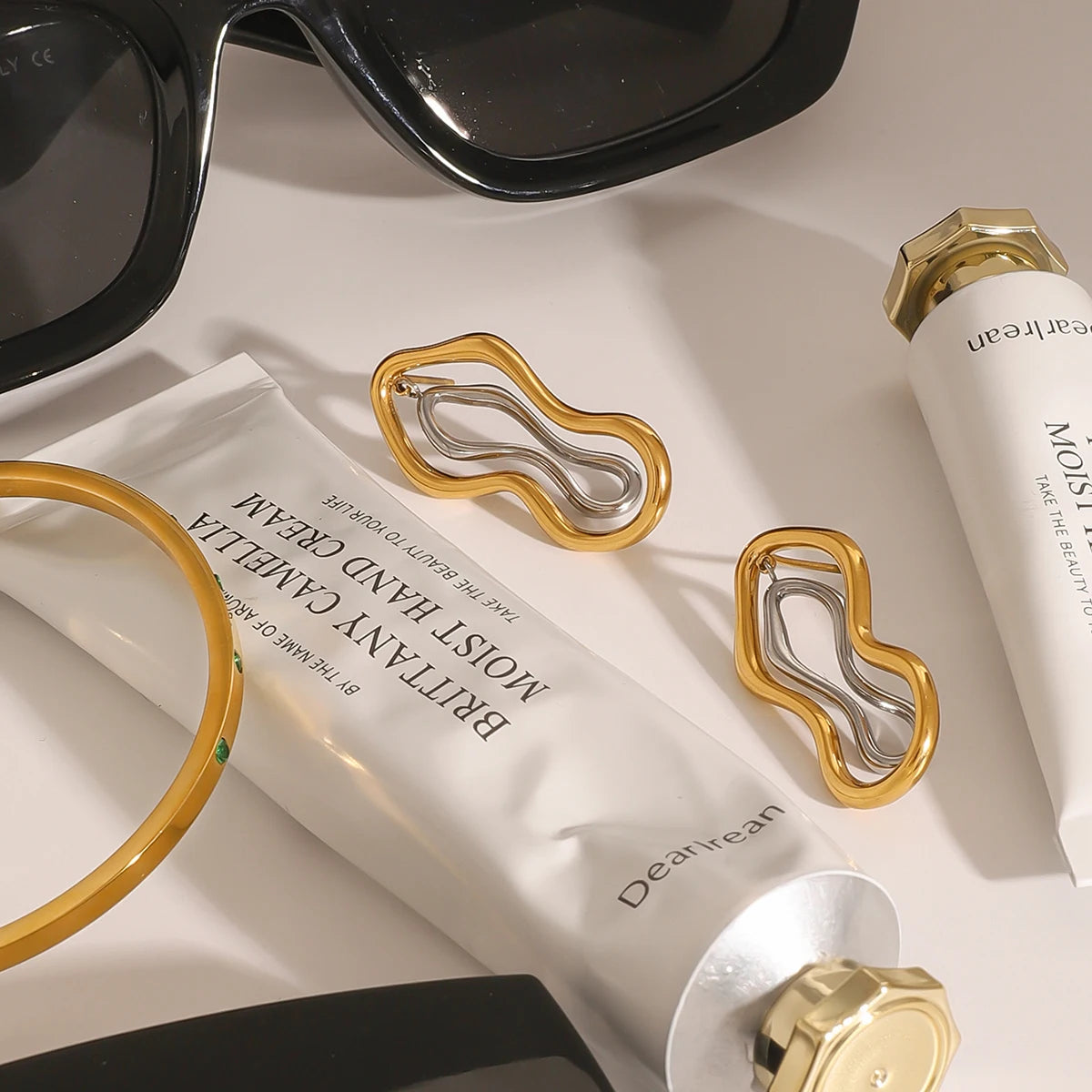 Uworld Minimalism Two Tone Sculptural Freeform Earrings Geometric Irregular Earrings Women's Accessories Gift for Her