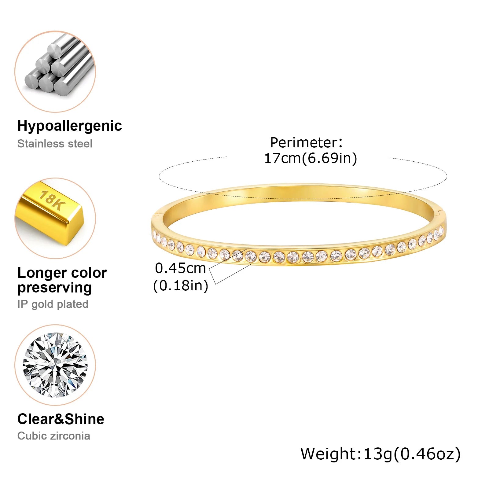 Womens Gold Plated Bracelets, Stack Layered Link Chain Heart Bracelets, Cubic Zirconia Bangle Openable Christmas Party Gift