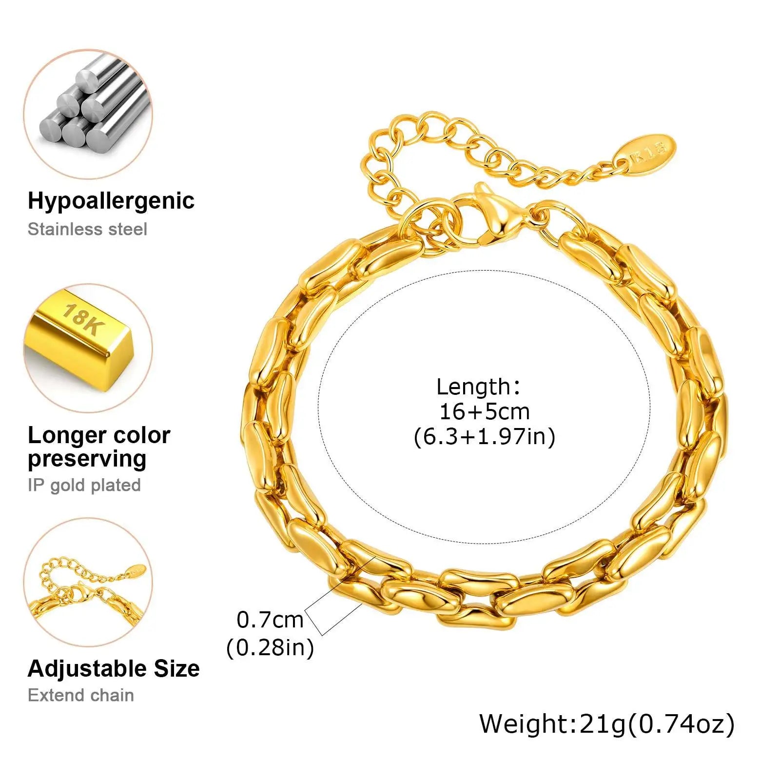 Womens Gold Plated Bracelets, Stack Layered Link Chain Heart Bracelets, Cubic Zirconia Bangle Openable Christmas Party Gift